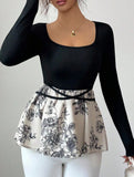 Square neck tie slim fit floral skirt design shirt