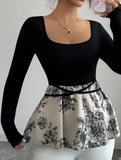 Square neck tie slim fit floral skirt design shirt