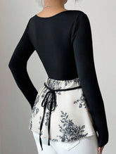 Square neck tie slim fit floral skirt design shirt