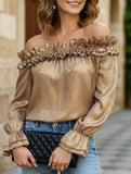 One-shoulder long-sleeved gold shirt