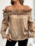 One-shoulder long-sleeved gold shirt