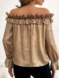 One-shoulder long-sleeved gold shirt
