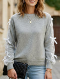 Casual Bow Lace Panel Long Sleeve Sweatshirt