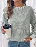 Casual Bow Lace Panel Long Sleeve Sweatshirt