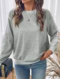 Casual Bow Lace Panel Long Sleeve Sweatshirt