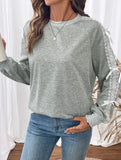 Casual Bow Lace Panel Long Sleeve Sweatshirt