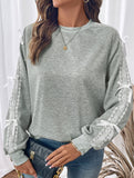 Casual Bow Lace Panel Long Sleeve Sweatshirt