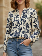 Retro small stand-up collar long-sleeved shirt
