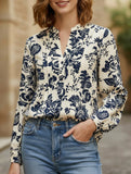 Retro small stand-up collar long-sleeved shirt