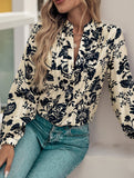 Retro small stand-up collar long-sleeved shirt