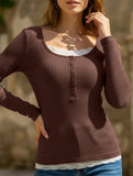 Simple square lace single-breasted slim-fit top