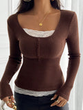 Simple square lace single-breasted slim-fit top