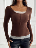 Simple square lace single-breasted slim-fit top