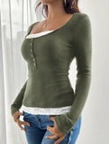 Simple square lace single-breasted slim-fit top