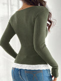 Simple square lace single-breasted slim-fit top