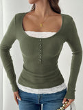 Simple square lace single-breasted slim-fit top