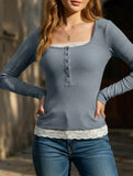 Simple square lace single-breasted slim-fit top