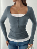 Simple square lace single-breasted slim-fit top