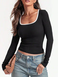 Casual square neck pullover slim fit top