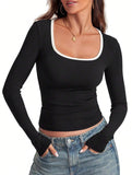Casual square neck pullover slim fit top