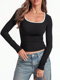 Casual square neck pullover slim fit top