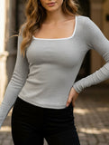 Casual square neck pullover slim fit top