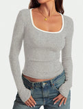 Casual square neck pullover slim fit top