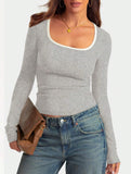 Casual square neck pullover slim fit top