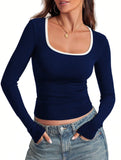Casual square neck pullover slim fit top