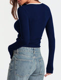 Casual square neck pullover slim fit top