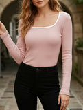 Casual square neck pullover slim fit top