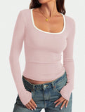 Casual square neck pullover slim fit top