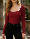 Casual square neck pullover slim fit top