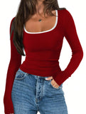 Casual square neck pullover slim fit top