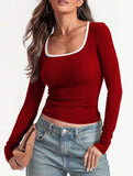 Casual square neck pullover slim fit top