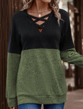 CASUAL V-NECK CROSS-CONTRAST SHIRT TOP