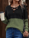 CASUAL V-NECK CROSS-CONTRAST SHIRT TOP