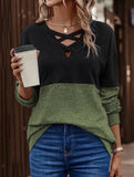 CASUAL V-NECK CROSS-CONTRAST SHIRT TOP