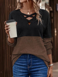 CASUAL V-NECK CROSS-CONTRAST SHIRT TOP