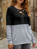 CASUAL V-NECK CROSS-CONTRAST SHIRT TOP