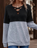 CASUAL V-NECK CROSS-CONTRAST SHIRT TOP
