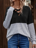 CASUAL V-NECK CROSS-CONTRAST SHIRT TOP