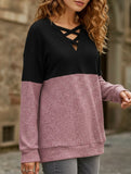CASUAL V-NECK CROSS-CONTRAST SHIRT TOP