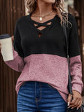 CASUAL V-NECK CROSS-CONTRAST SHIRT TOP