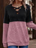 CASUAL V-NECK CROSS-CONTRAST SHIRT TOP