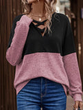 CASUAL V-NECK CROSS-CONTRAST SHIRT TOP