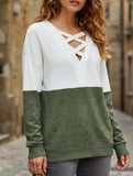CASUAL V-NECK CROSS-CONTRAST SHIRT TOP