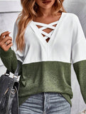 CASUAL V-NECK CROSS-CONTRAST SHIRT TOP