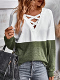 CASUAL V-NECK CROSS-CONTRAST SHIRT TOP