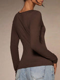 Square neck tie single-breasted long-sleeved top